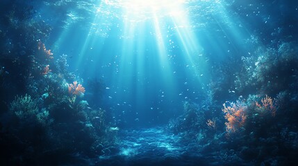 Fototapeta premium Underwater scene with coral and light beams