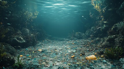 Obraz premium Underwater scene with debris and marine life