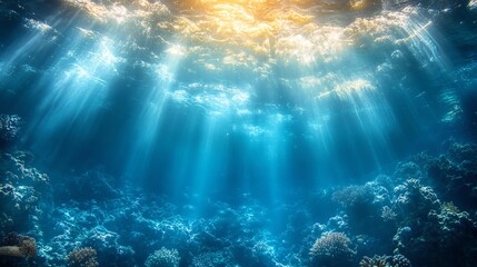 Fototapeta premium Underwater scene with rays of sunlight