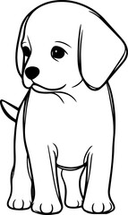 Black Line Art Cute Small Dog Pet Stand Pose Hand Drawn Illustration