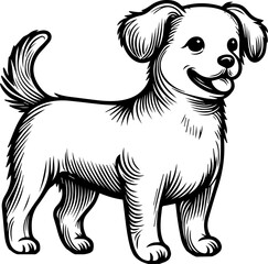 Black Line Art Cute Small Dog Pet Stand Pose Hand Drawn Illustration
