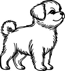 Black Line Art Cute Small Dog Pet Stand Pose Hand Drawn Illustration