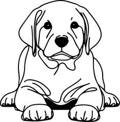Black Line Art Cute Small Dog Pet Crawl Pose Hand Drawn Illustration