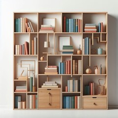 Bookshelf filled with books in a library featuring wooden shelves, showcasing a collection of literature and promoting education and knowledge