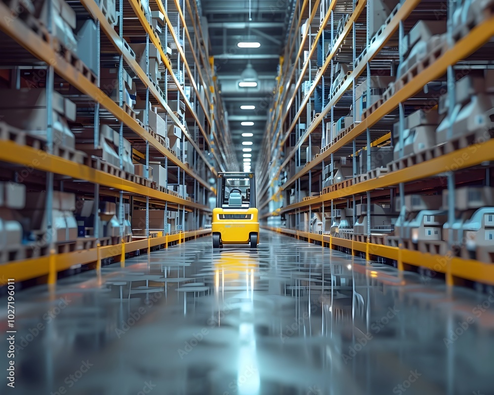 Poster automated warehouse with efficient agv navigation through narrow aisles for logistics and distributi