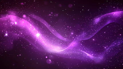 Obraz premium Digital purple particles wave and light abstract background with shining dots stars.