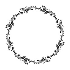 Boho simple wreath - black doodle leaves.