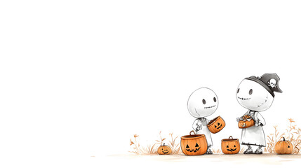 Fototapeta premium Robot pirates trick-or-treating with treasure chests