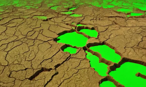Ground crack texture lines isolated on green screen
