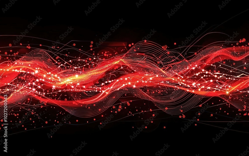 Poster Abstract red wave patterns creating a vibrant energy flow against a black background in a digital art setting