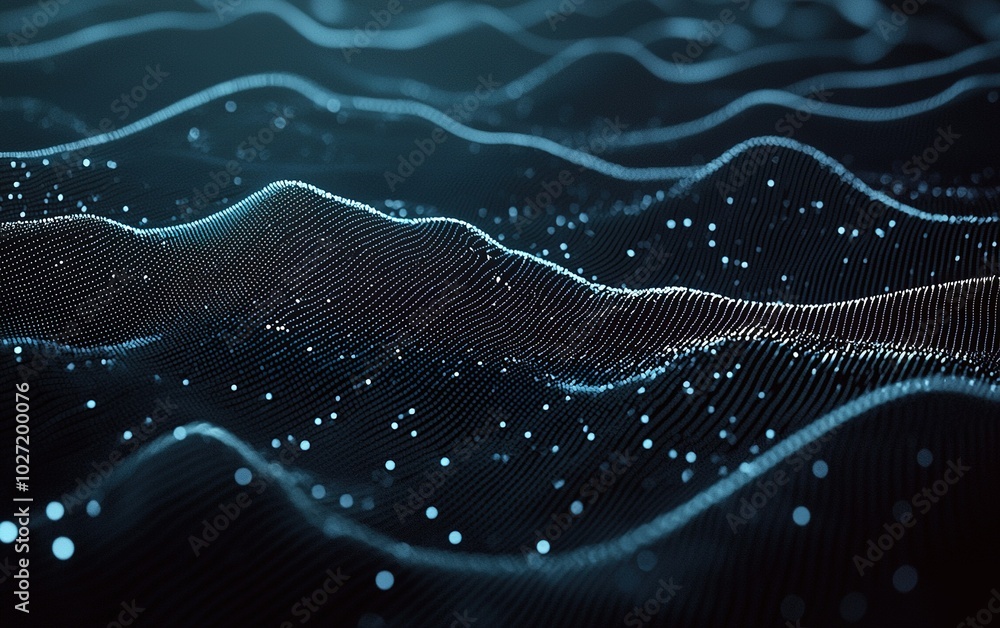 Poster digital wave patterns with intricate lighting effects creating a mesmerizing visual experience in a 