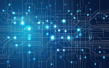 Abstract blue circuit board design with glowing lights illustrating modern technology and innovation in a digital landscape
