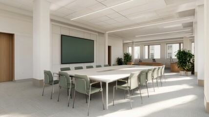 Dynamic Communication: Team Video Call on Large Screen in Casual Meeting Area Fostering Collaborative Atmosphere,3D rendering