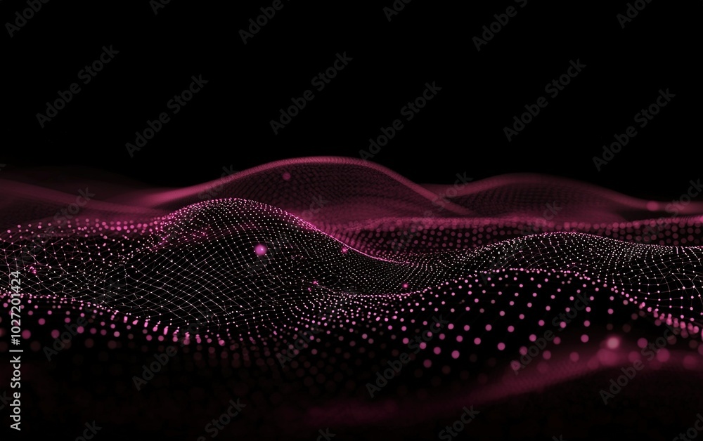 Poster abstract representation of flowing pink waves against a black background, showcasing dynamic pattern
