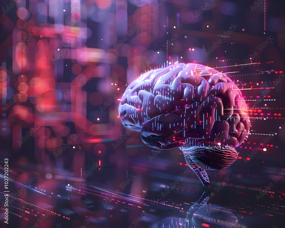 Poster brain with digital screens showcasing real time data and information