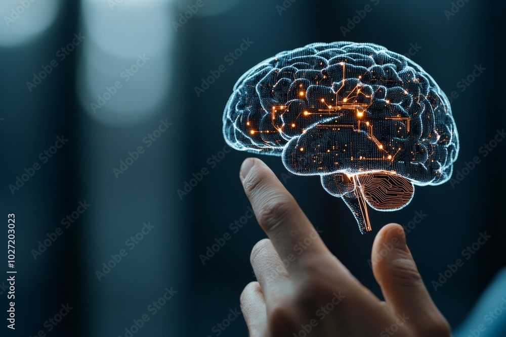Poster a close-up view of a digital neural network, with a finger poised to touch, symbolizing connection, 