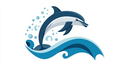 Obraz premium A dolphin soaring out of the ocean in an energetic leap, surrounded by water, on a white background