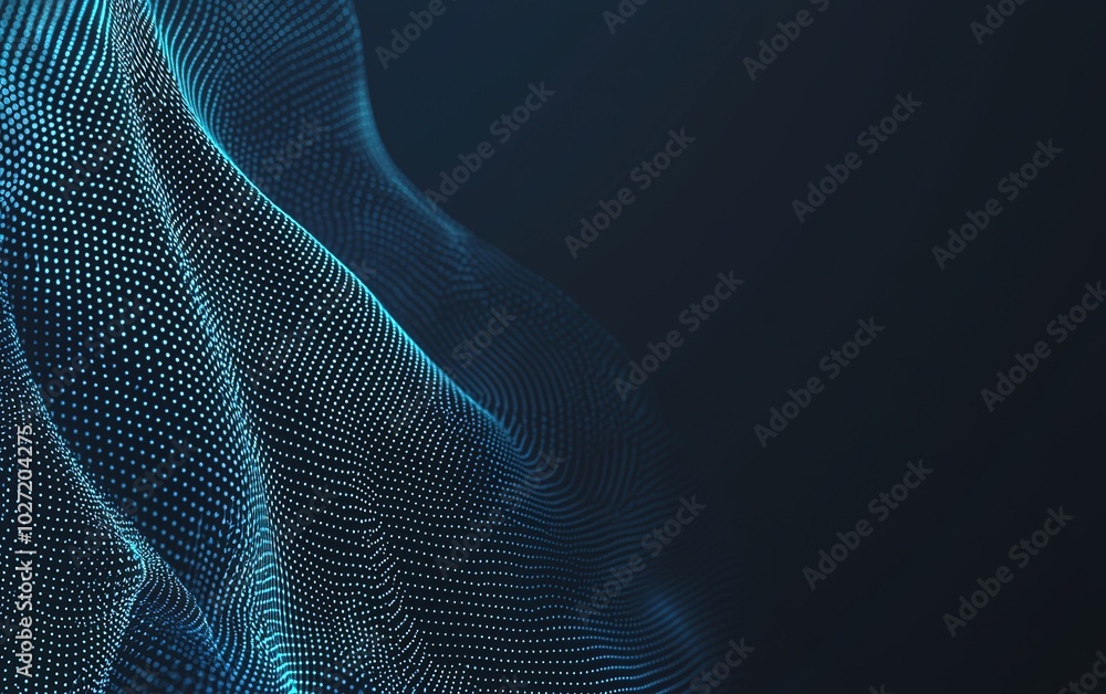 Poster a captivating abstract representation of flowing waves illuminated by a blue glow in a dark backgrou