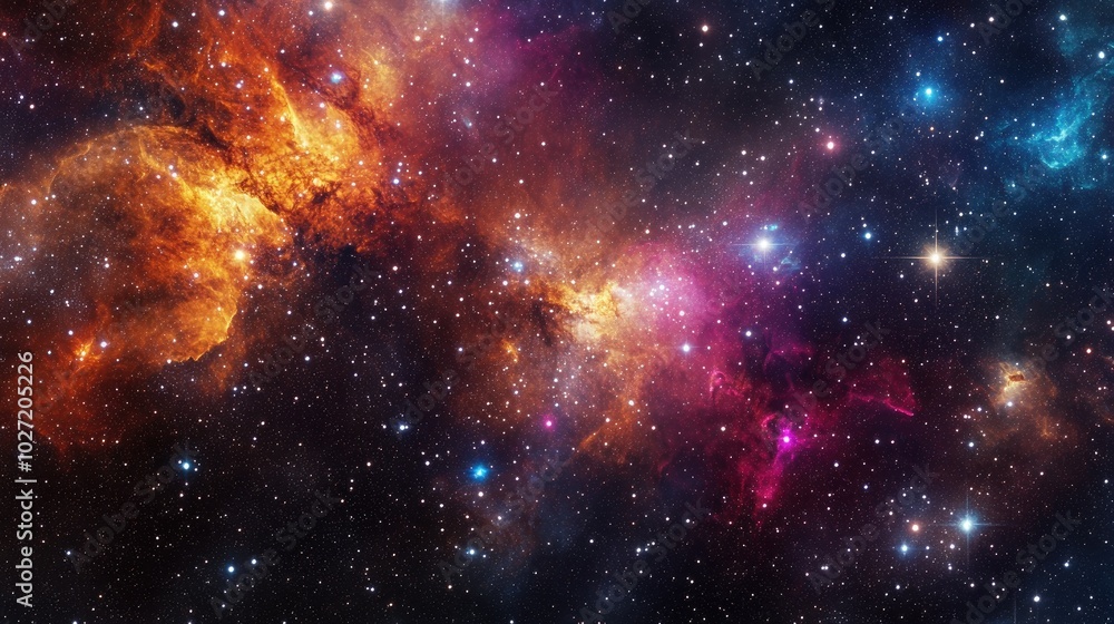 Poster an abstract cosmic background with vibrant nebula colors and stars, creating a stunning effect for c