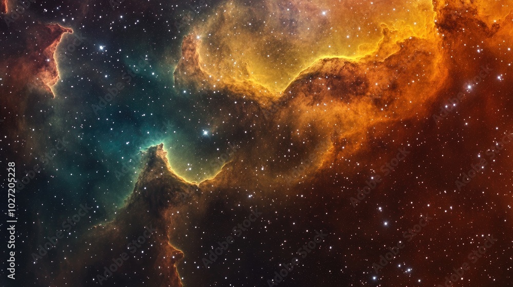 Poster an abstract cosmic background with vibrant nebula colors and stars, creating a stunning effect for c