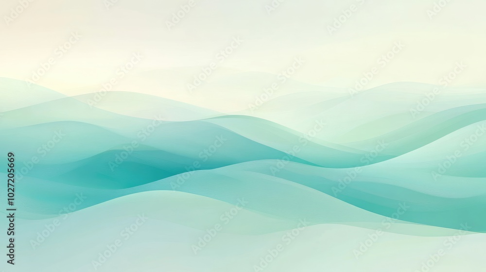 Poster a calming gradient background with smooth transitions in light blues and greens, designed for a sere