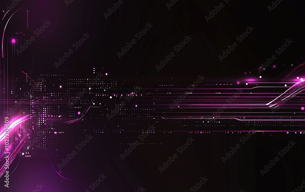 Poster abstract digital design with bright pink lines and dots on a dark background creating a futuristic l