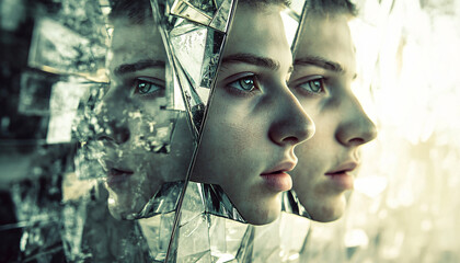 Shoot people through multiple reflective surfaces, such as mirrors or polished metal, where the person appears in different fragments and angles