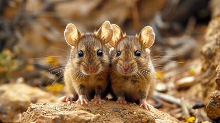 Two Adorable Mice Looking at the Camera