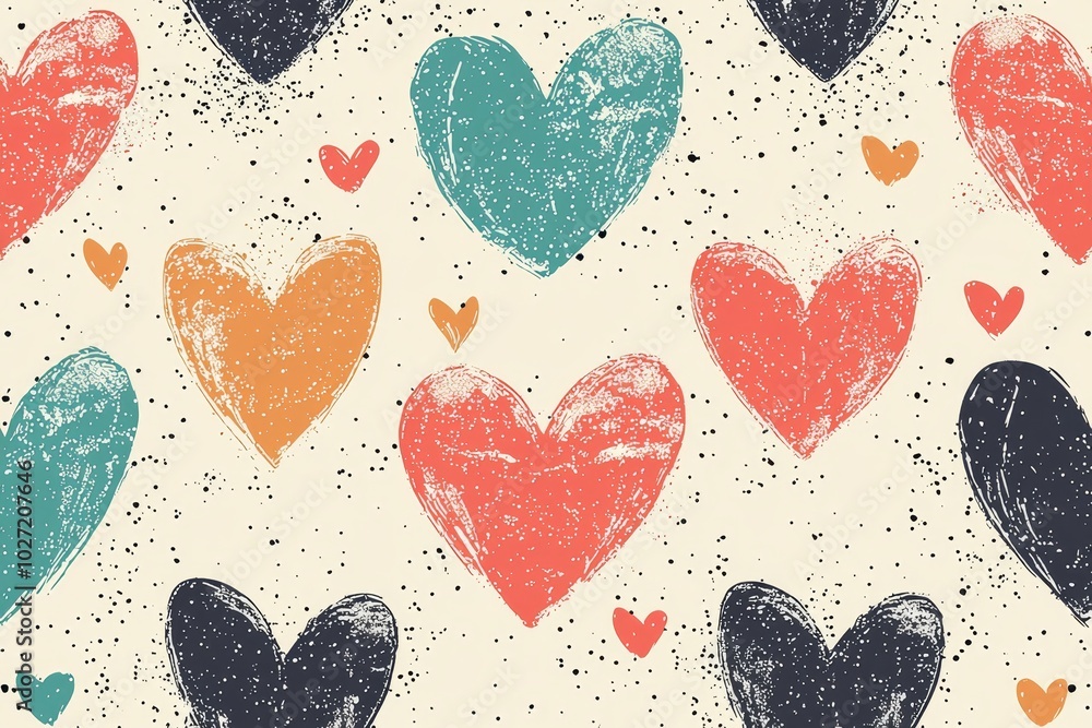 Poster colorful heart patterns on a light background create a playful and vibrant design for festive occasi