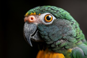 A brightly colored parrot with strikingly vibrant plumage takes center stage, exhibiting the vibrant qualities and playful nature of exotic birds.