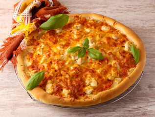 Homemade chicken and corn pizza