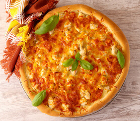 Homemade chicken and corn pizza