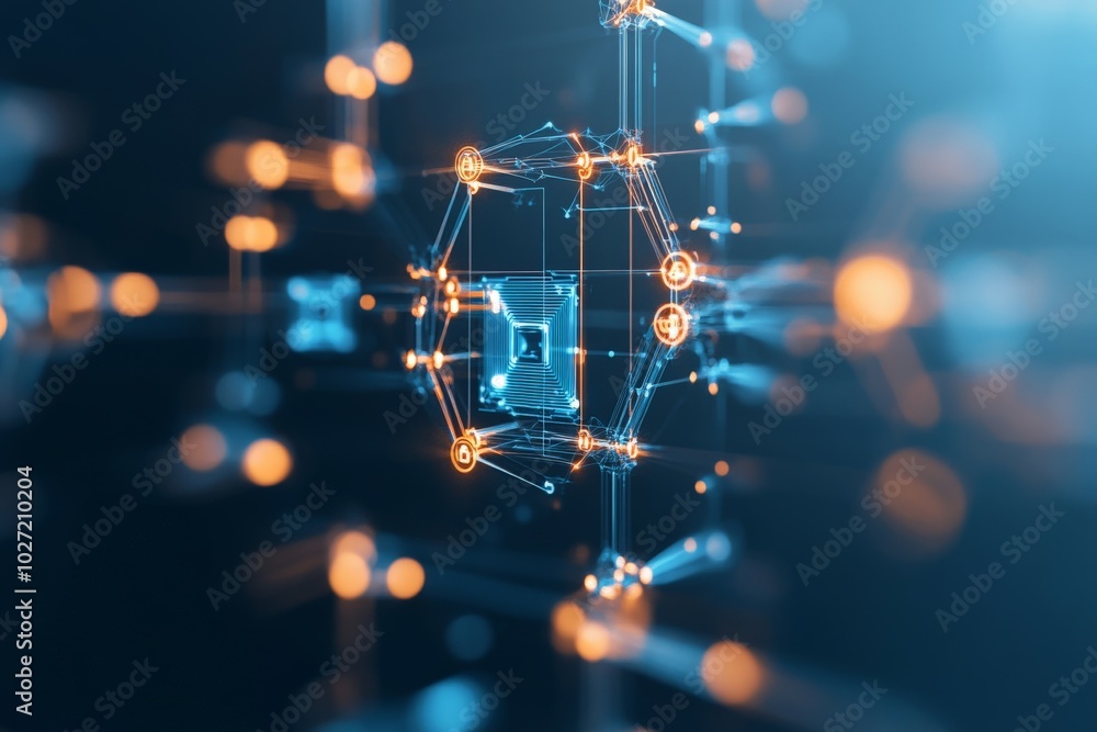 Aufkleber a futuristic digital network illustration showing interconnected nodes and glowing lines, symbolizin