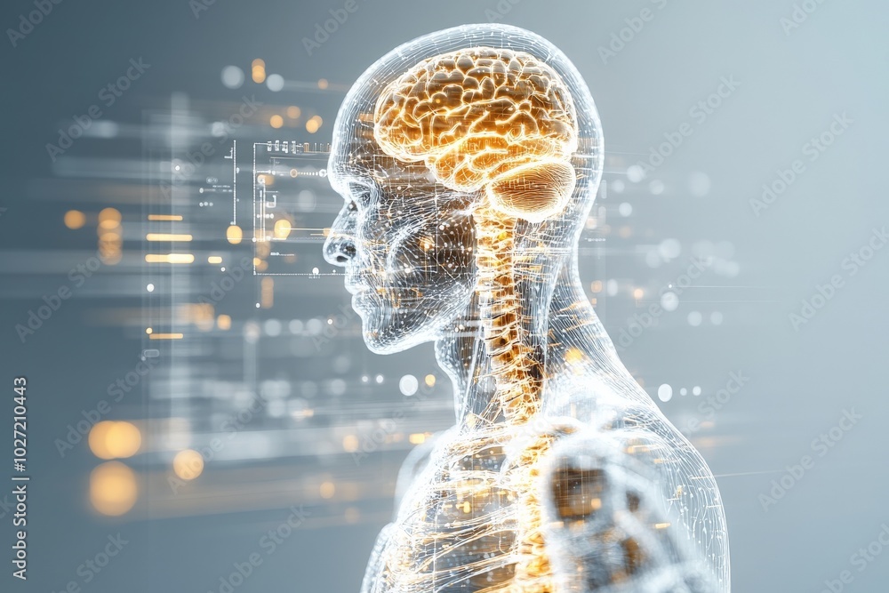 Aufkleber a digital representation of a human brain with illuminated neural connections, symbolizing advanced 