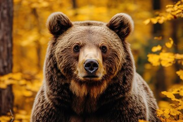 Obraz premium Brown bear posing in the forest during autumn