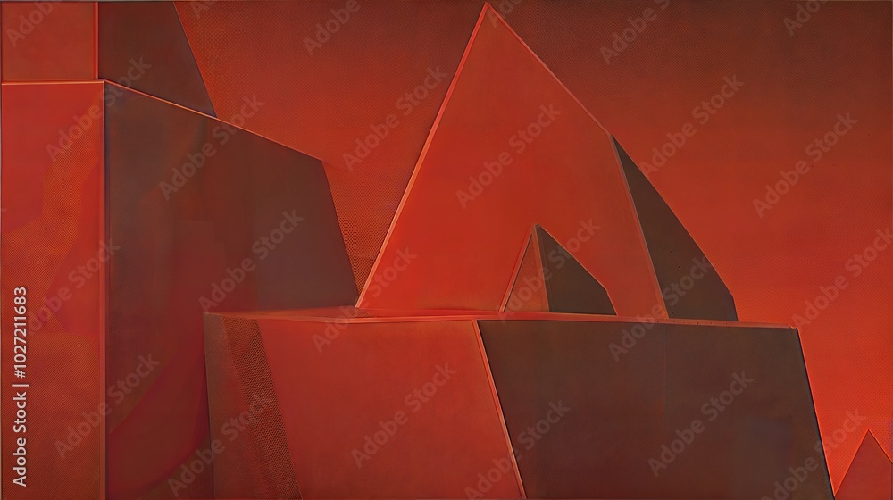 Poster Abstract Geometric Art with Red Tones and Sharp Angles in Minimalist Style