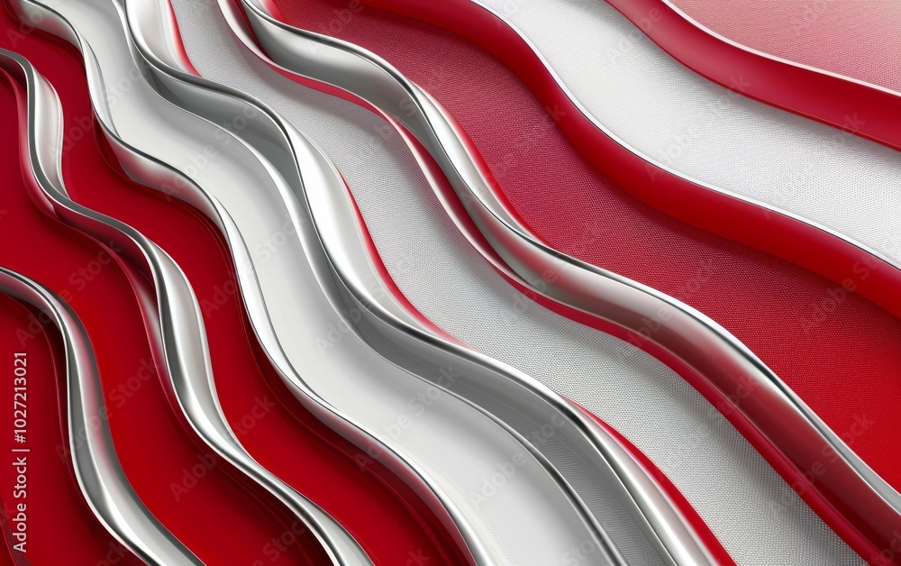 Poster abstract red and white background vector presentation design, with a wavy shape and silver lines in 