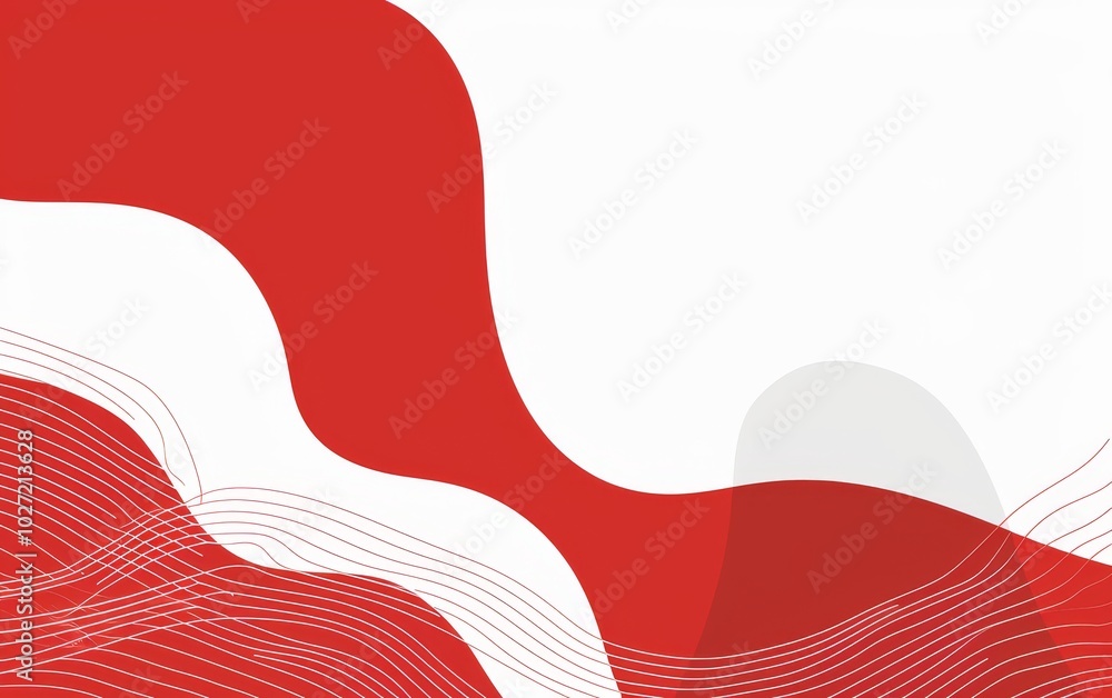 Poster abstract red and white background vector presentation design, with a wavy shape and silver lines in 