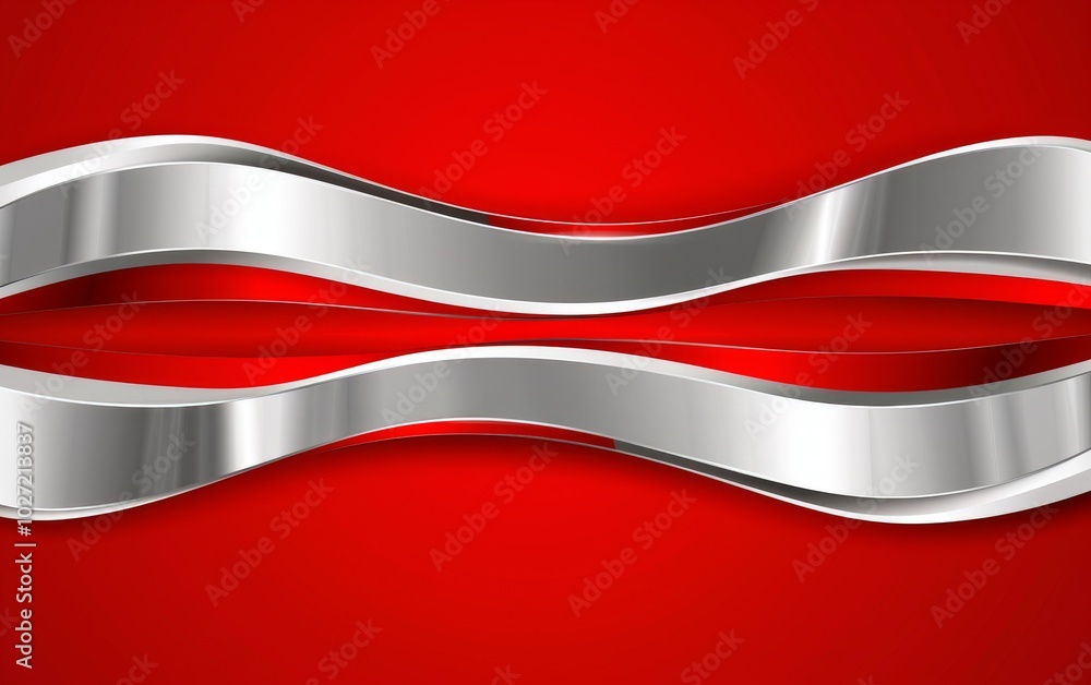 Poster abstract red and white background vector presentation design, with a wavy shape and silver lines in 