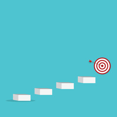 Goal, motivation to success. Climb up stairs to reach goal target on the top.
