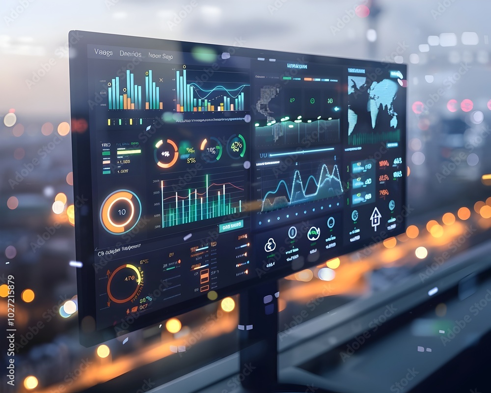 Poster smart city energy dashboard displaying real time data on consumption production and efficiency