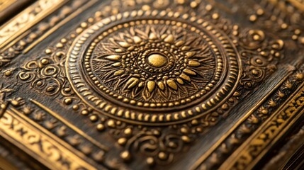 Intricate Golden Floral Design on a Wooden Surface