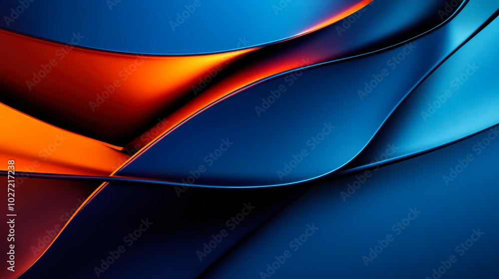 Poster abstract waves of blue and orange flow seamlessly in a dynamic interplay of light and shadow, creati