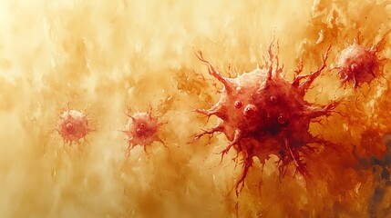 Abstract Red Cells Spreading on Yellow Background Disease Infection Medical Illustrati