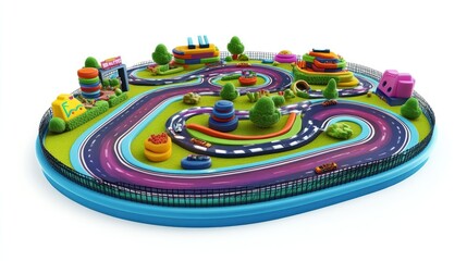 Colorful Playset with a Racetrack and Toy Cars