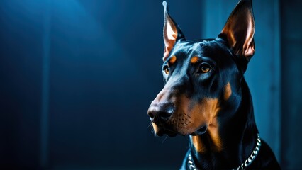 Obraz premium Majestic blue Doberman with sleek fur, ideal for pet illustrations, dog breed visuals, and canine-focused projects