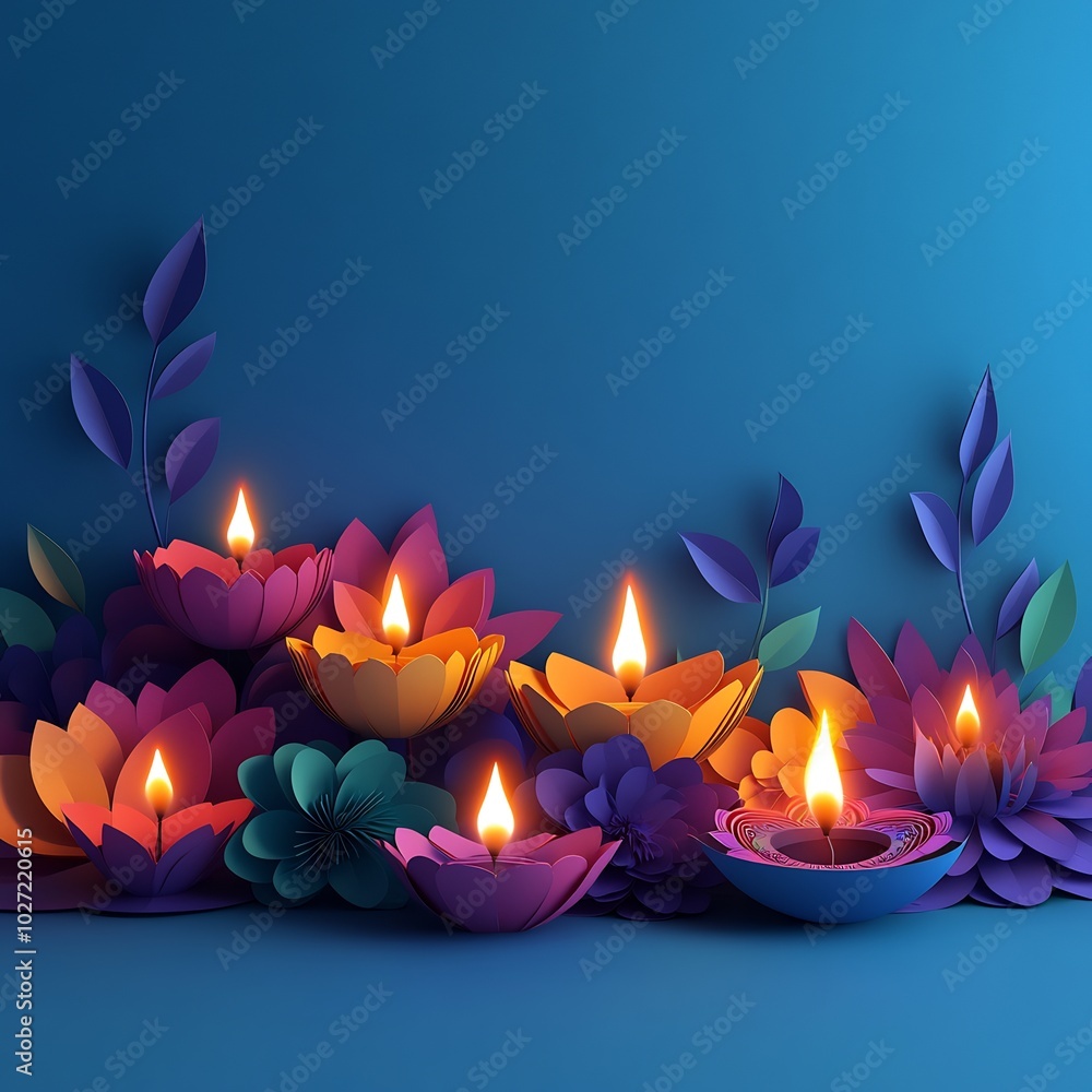 Poster elegant diwali background a cluster of colorful paper cut lamps and candles illuminating the scene w