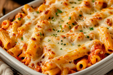 Delicious Baked Ziti with Melted Mozzarella Cheese and Fresh Herbs - Perfect Italian Comfort Food for Cozy Family Dinners and Hearty Meal Inspiration