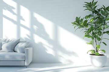 Bright room with a sofa and a potted plant.