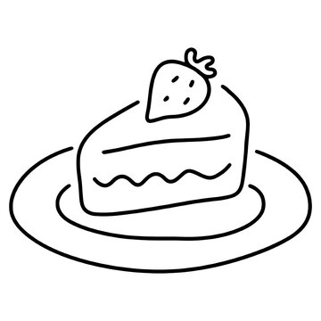 recommend clip art: いちごのショートケーキのシンプルな手描き線画イラスト　透過背景の切り抜き